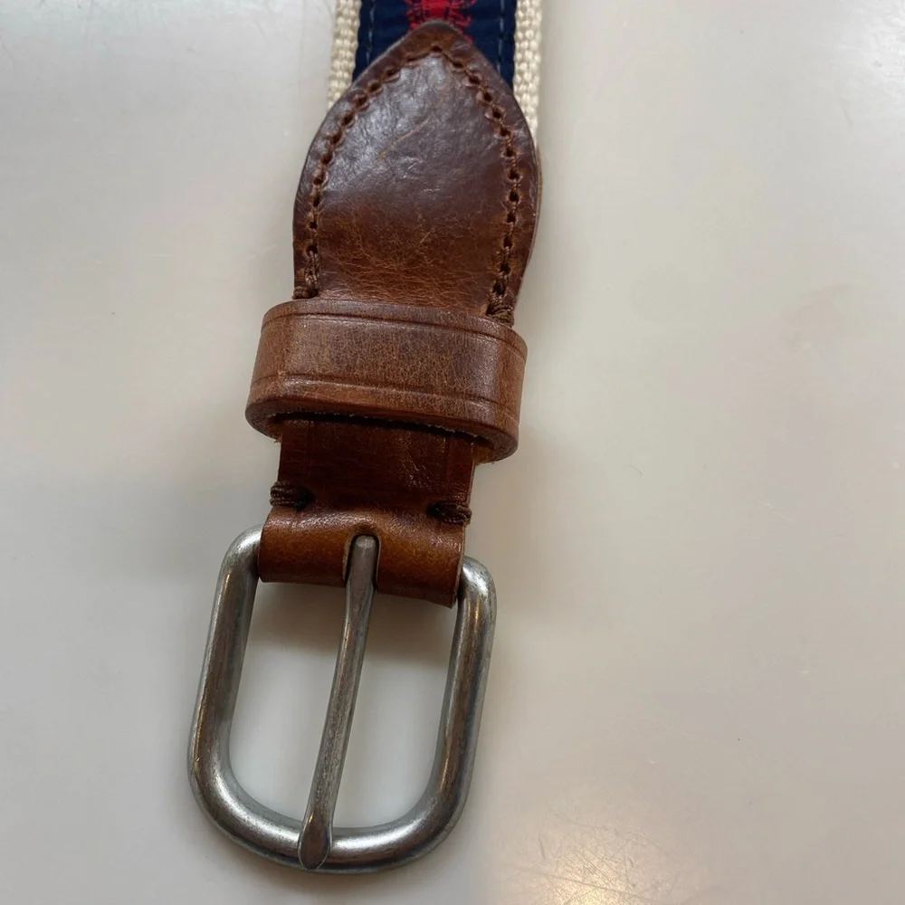J Crew CrewCuts Canvas & Leather Belt Lobsters Navy Red Nautical Small Boy’s